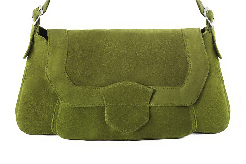 Pistachio green women's dress handbag, matching pumps and belts. Profile view - Florence KOOIJMAN